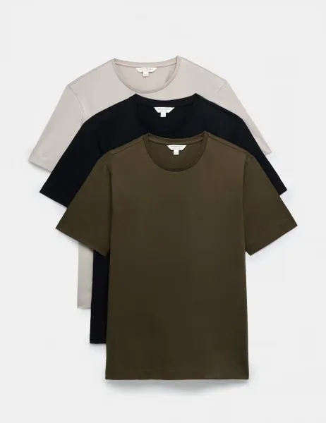 Autograph 3 Pack Pure Supima Cotton T-Shirts Dark Olive Mix