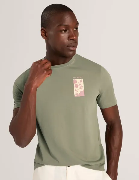 Ted Baker Pure Cotton Graphic Crew Neck T-Shirt Green