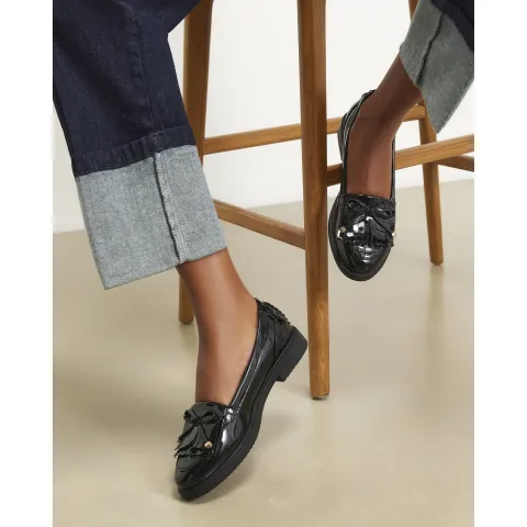 River Island Patent Bow Fringed Loafers