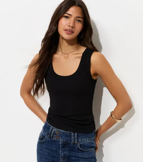 New Look Women's Black Cotton Rich Scoop Neck Vest Top