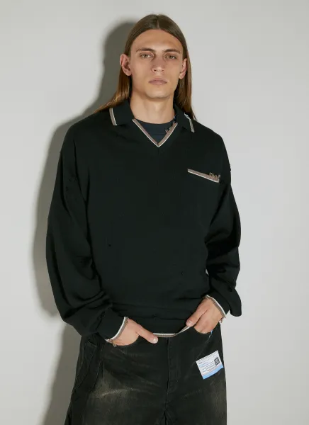 Distressed Knit Polo Shirt