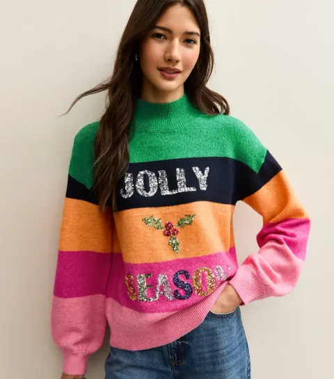 Sunshine Soul Women's Multicoloured Sequinned Jolly Season Christmas Jumper