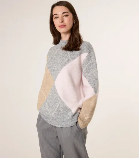 Women's Grey Diamond Turtle Neck Jumper