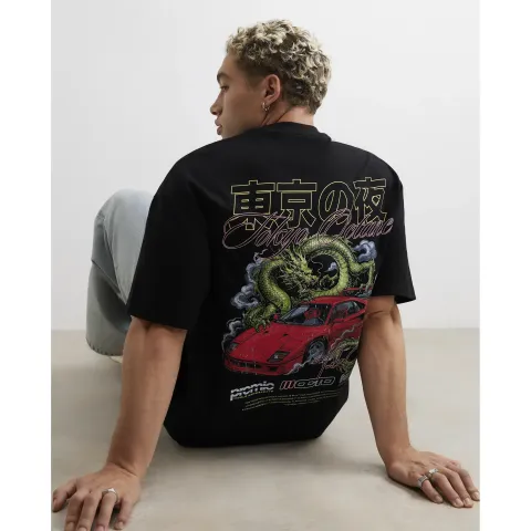 River Island Oversized Fit Cotton Dragon Car T-Shirt