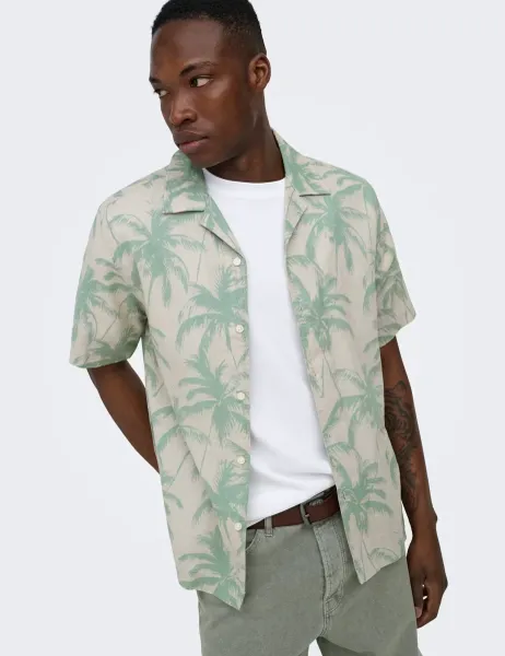 Regular Fit Cotton Linen Blend Printed Shirt