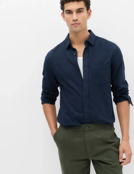 Marks & Spencer Pure Cotton Flannel Shirt Navy Mix