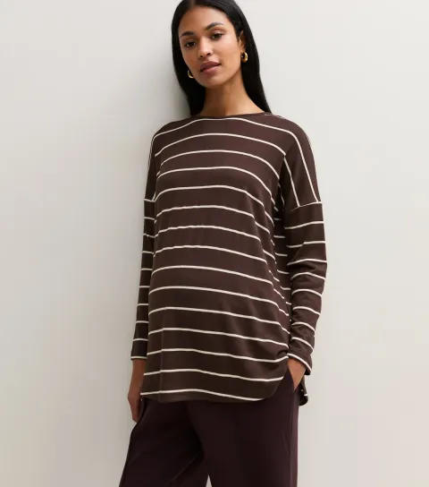 New Look Women's Maternity Brown Striped Long Sleeve Top