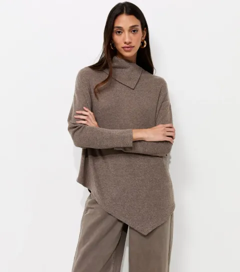 Women's Mink Soft Touch Asymmetric Hem Roll Neck Top