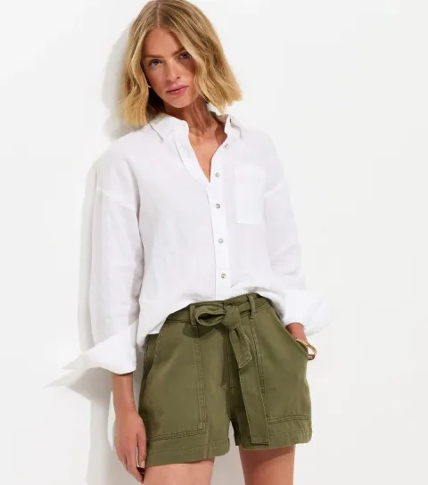Women's Dark Khaki Cotton Twill Cargo Shorts