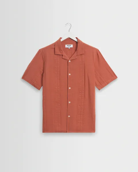 Didcot - Rust Double-Weave Seersucker Short-Sleeve Shirt