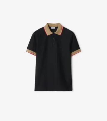 Logo Collar Cotton Polo Shirt in Black