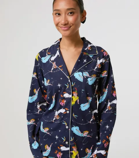 Women's Navy Peter Pan Print Pyjama Set with Scrunchie