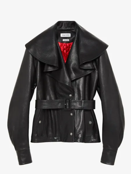Waterfall Collar Leather Jacket
