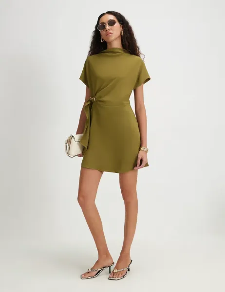 River Island Crepe Mini Shift Dress Khaki