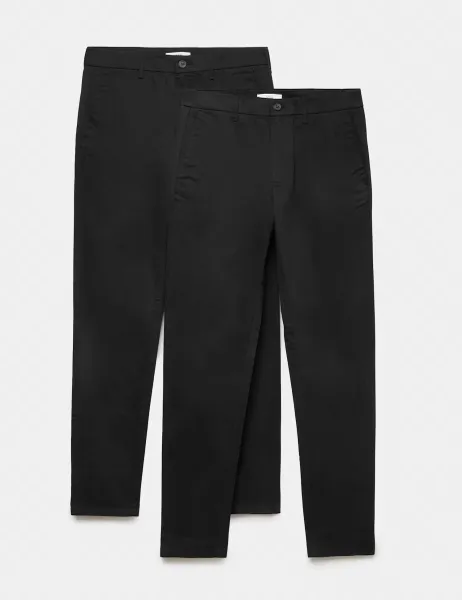 Marks & Spencer 2 Pack Slim Fit Stretch Chinos Black