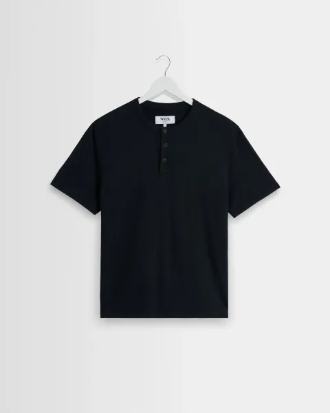 Hill - Black Slub Organic Cotton Henley t-Shirt