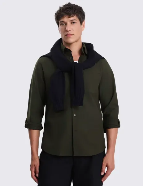 Moss Pure Cotton Washed Oxford Shirt Dark Green