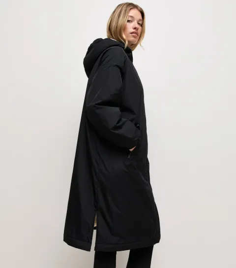 Women's Black Fleece Lined Long Line Raincoat