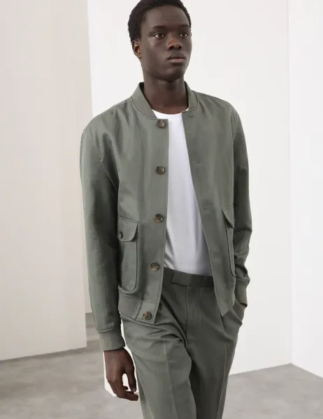 Autograph Cotton Linen Blend Bomber Dark Olive