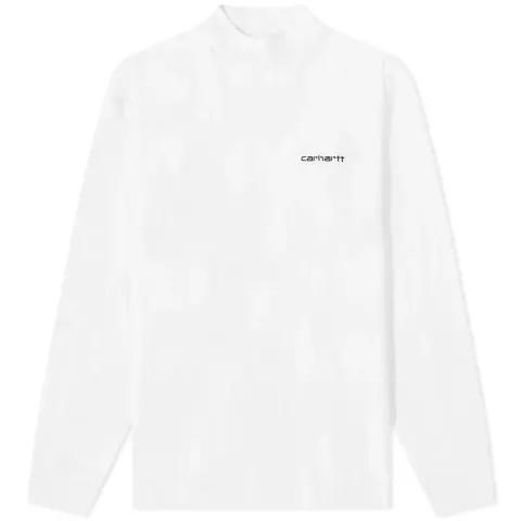 Long Sleeve Mock Neck Script Embroidery T-Shirt