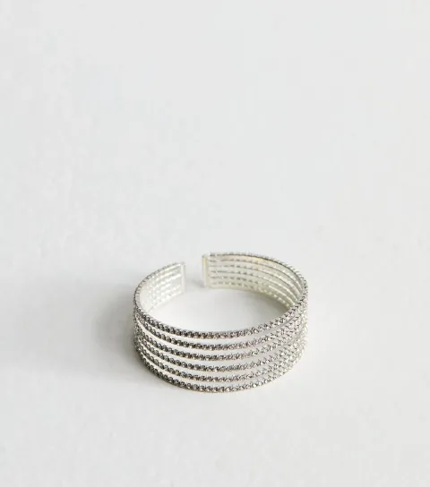Silver Tone Diamant?� Embellished Wide Cuff