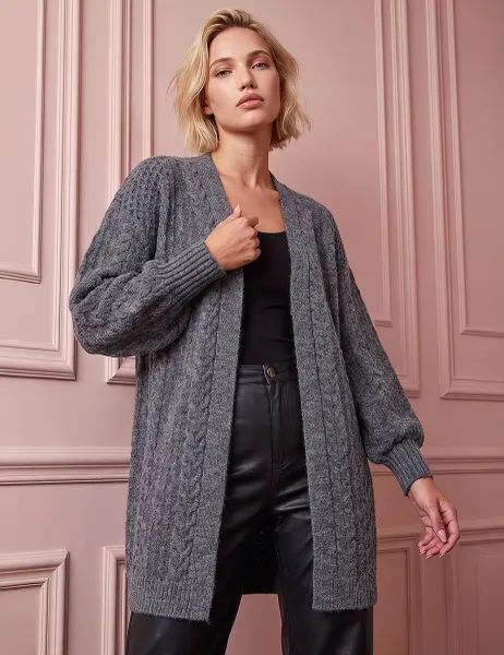 Roman Chunky Cable Knit Cardigan Dark Grey
