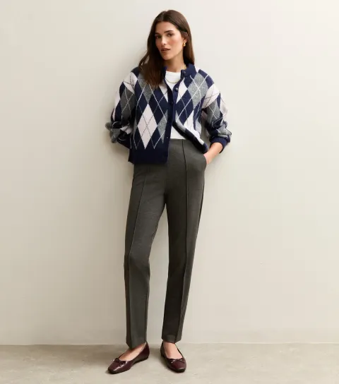Women's Grey Twill High Waist Straight Leg Trousers