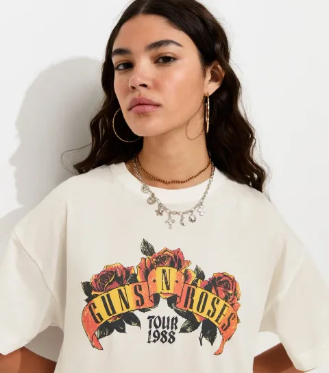 Women's White Guns N Roses Oversized T-Shirt