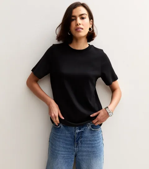 New Look Women's Premium Black Heavyweight Cotton Relaxed T-Shirt
