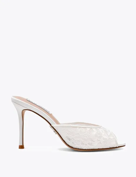 Steve Madden Lace Stiletto Heel Peep Toe Mule Sandals