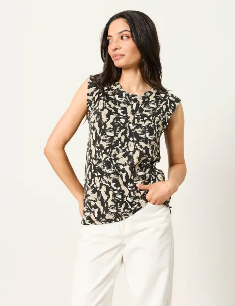 FatFace Cotton Modal Blend Printed Vest Black Mix