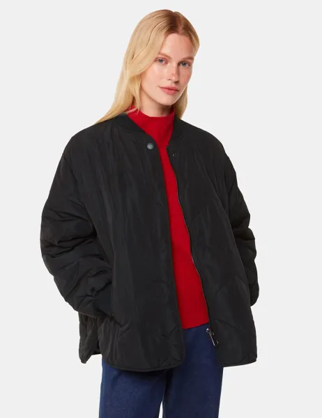 Whistles Ida Quilted Padded Coat Black