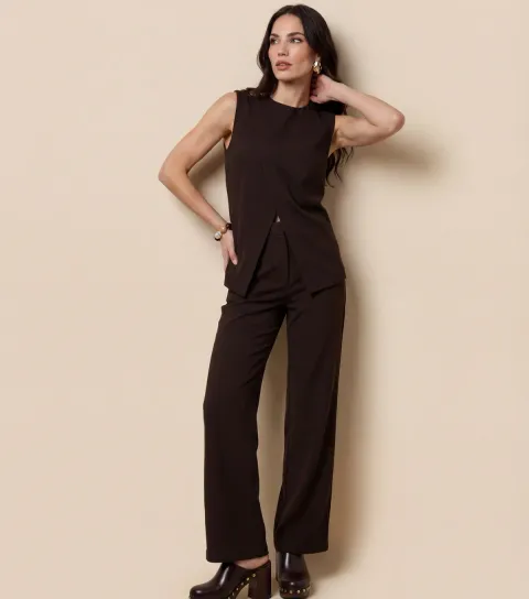 Women's Brown Wide Leg Trousers