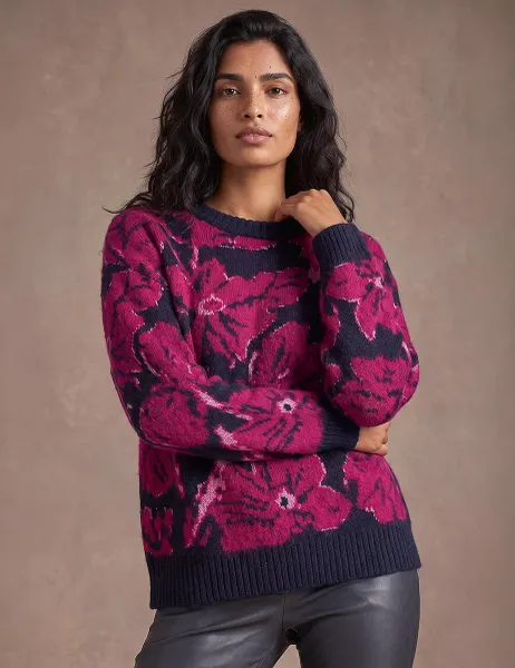 Roman Floral Crew Neck Jumper Burgundy