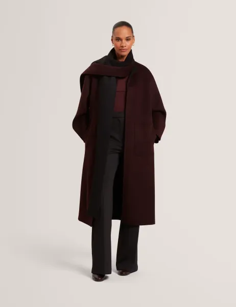 Ted Baker Wool Rich Reversible Longline Duster Coat Burgundy