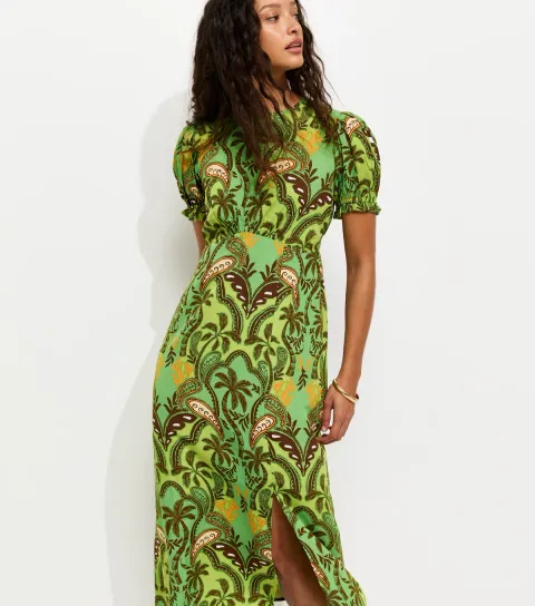 New Look Women's Green Paisley Short Sleeve Midi Dress