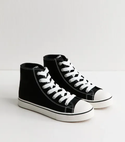 Women's Black Canvas Contrast Trim High Top Trainers Vegan