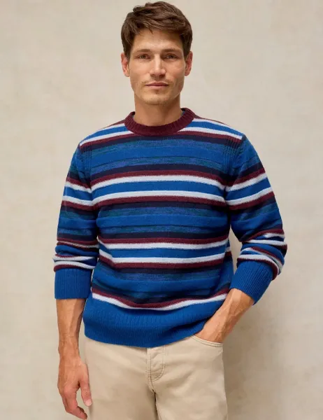 White Stuff Lambswool Rich Striped Crew Neck Jumper Blue Mix