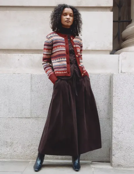 Cord Drawstring Elasticated Waist Culottes Brown