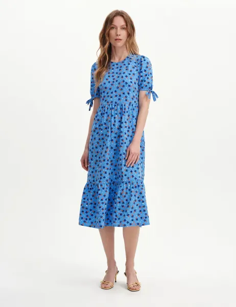 Finery London Floral Tiered Midi Dress Blue Mix