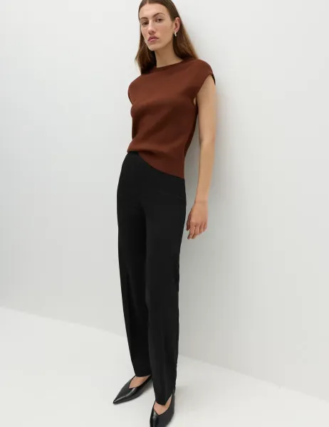 Marks & Spencer Jersey Straight Leg Trousers with Stretch Black