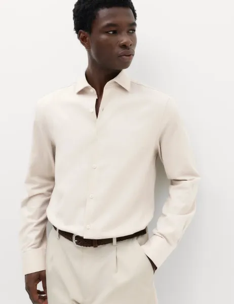 Marks & Spencer Regular Fit Easy Iron Marl Shirt Neutral