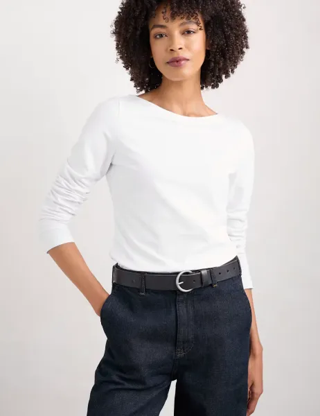 Cotton Rich Slash Neck Top White
