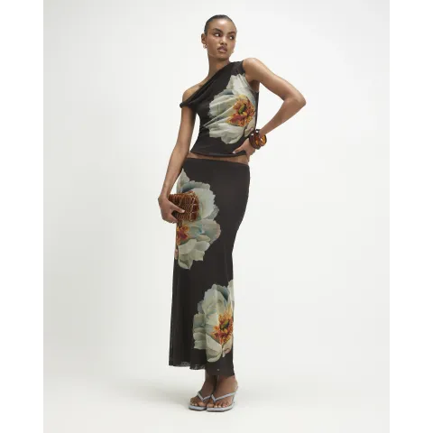River Island Mesh Floral Print Drape Top