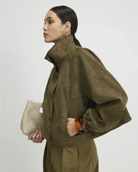 River Island Faux Suede Drawstring Hem Bomber Jacket