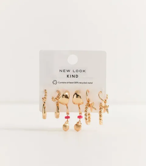 Pack of 6 Gold Tone Coastal Hoop Earrings