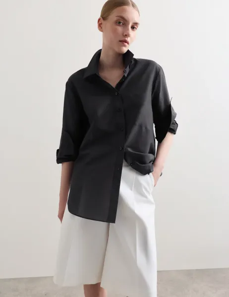 Jaeger Silk Blend Collared Relaxed Shirt Black
