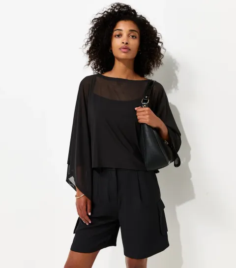 Women's Black Slash Neck Mesh Cape
