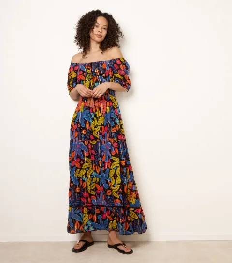 Women's Black Bardot Tiered Maxi Dress