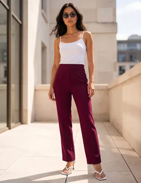 Roman Petite Straight Leg Trousers Burgundy